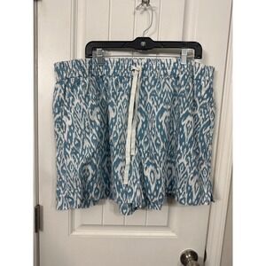 Haven Well Within XXL Blue White Ikat Print Drawstring Elastic Waist Shorts